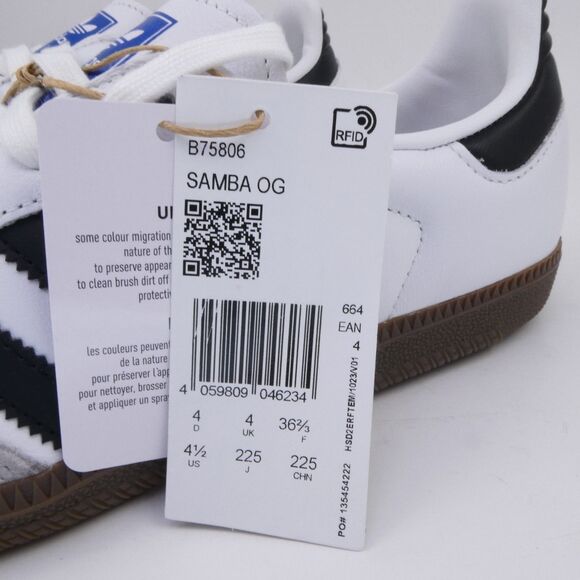 adidas Originals Women's US 5.5 Samba OG Trainers Youth 4.5 White/Black B75806 - Picture 9 of 13